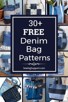 denim bag patterns with text overlay that reads 30 free denim bag patterns