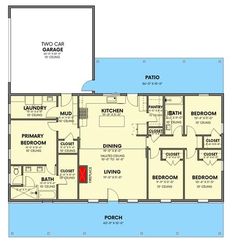 the floor plan for a two story house with an attached garage and living room area