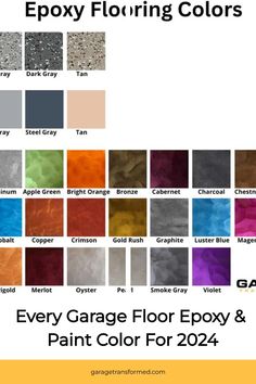 the color chart for epoxy flooring colors, including every garage floor and paint color