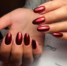 Nail Metallic, Red Sparkly Nails, Metallic Sticker, Red Chrome Nails, Metallic Art, Dark Red Nails, Red Chrome, Metallic Nail, Metallic Powder