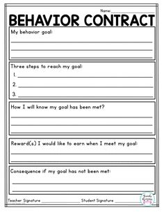 the behavior contact worksheet for students to learn how to use it in their classroom