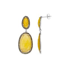 These gorgeous sterling silver yellow quartzite oval drop earrings are the perfect way to finish any outfit.Click on this JEWELRY & WATCHES GUIDE to learn about fit, styles, materials and more! Metal: sterling silver Backings: post Plating: rhodium Packaging: boxed Finish: oxidized Length: 1.70 in.STONE DETAILS Stone type: yellow quartzite Total weight: 5.61 ct. Shape: oval Setting: prong Gemstones may have been treated to enhance their appearance. Special care may be required. Please visit our Classic Yellow Oval Earrings, Elegant Yellow Earrings With Natural Stones, Fine Jewelry Yellow Oval Jewelry, Fine Jewelry Oval Yellow Jewelry, Amber Oval Jewelry With Matching Earrings, Yellow Oval Gemstone Earrings, Yellow Oval Cabochon Gemstone Jewelry, Elegant Amber Oval Earrings, Fine Yellow Oval Jewelry