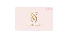 the victoria's secret $ 50 gift card is shown in gold on a pink background