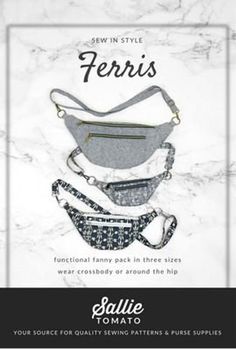 three different purses with the words ferri's written on them in black and white