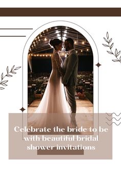 the bride and groom are standing together in front of an arch with lights above them