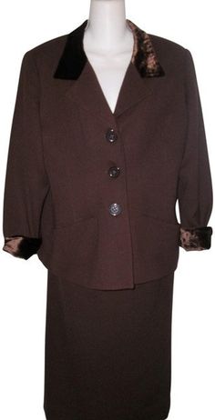 "This is a beautiful Vintage Christian Dior Velvet Trimmed 100% Wool Skirt Suit Sz 14. This fully lined skirt suit was made in the USA it has been gently worn and  is in excellent condition. Measurements Jacket  Length 24.\" Shoulder 17\" Sleeves 24\" Bust 40\" Skirt Length 29\" Waist 36\" Hips 42\"" Womens Suits, Houndstooth Skirt, Vintage Christian Dior, Velvet Trim, Brown Vintage, Wool Skirt, Lined Skirt, Vintage Velvet, Wool Skirts