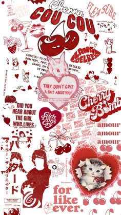 a collage of various images with hearts and words