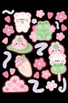 some stickers that are shaped like teddy bears and clouds with hearts on the side