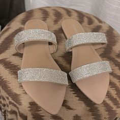 Faux Diamond Double Strap Sandals With Small Heel. Slide On Style. Never Worn. Strapped Sandals, Double Strap Sandals, Classy Fashion, Slide On, Shoe Dazzle, Strap Sandals, Women's Shoes Sandals, Shoes Sandals, Size 7