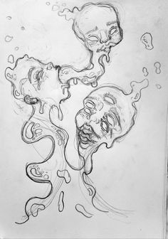 a drawing of two faces with bubbles coming out of them