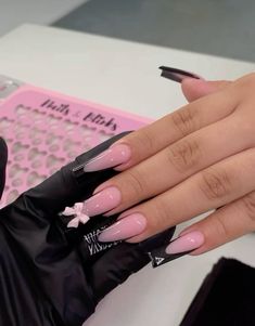 Pink Base Pink French Tip, Pink Base Acrylic Nails, Glossy French Tip Nails, Pink Base Nails, Extra Baddie Nails, Tapered Square Nails, Acrylic Toe Nails, Long Acrylic Nail Designs