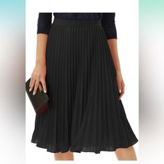 Classic A Line Pleated Midi Swing Skirt! Elegant Non-stretch Pleated Skirt, Black Flowy Pleated Skirt For Formal Occasions, Black Flowy Pleated Skirt For Formal Events, Formal Black Flowy Pleated Skirt, Chic Non-stretch Black Mini Skirt, Chic Black Non-stretch Mini Skirt, Black Pleated Knee-length Bottoms, Black Pleated Hem Mini Skirt, Casual Black Full Pleated Skirt