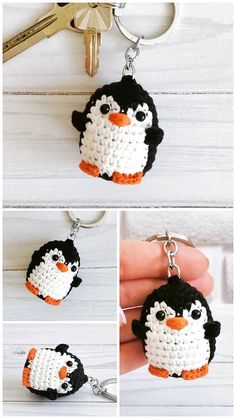 this is a crocheted penguin key chain