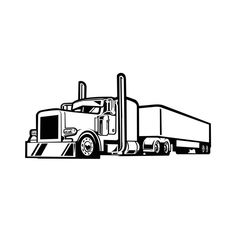 a black and white drawing of a semi - truck on a plain background, done in adobe