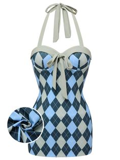 30-70% OFF✓ Fast Shipping✓Retro Stage’s Blue Gray 1950s Argyle Halter One-Piece Swimsuit features classic argyle patterns with a vintage halter design. Dive into timeless style! Retro Stage, Swimsuit Vintage, Crochet Swimsuit, 50s Retro, Standard Dress, Halter One Piece Swimsuit, Vintage Swimsuits, Costume Intero, Adult Swim