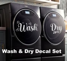 wash and dry decal set on the front of an appliance in a kitchen