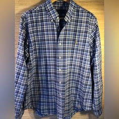 Beautiful Ralph Lauren Oxford. High Thread Count Cotton And Rl Quality Blue Plaid Shirt, Ralph Lauren Shirt, Ralph Lauren Men, Blue Plaid, Casual Shirts For Men, Plaid Shirt, Casual Button Down Shirts, Oxford, Ralph Lauren