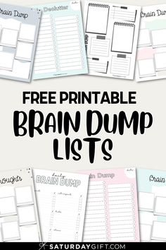 the free printable brain dump list is shown with text that reads, free printable brain dump lists