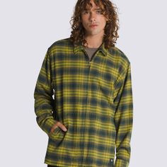 Face the seasonal chill in style. Slip into the Montwood Zip Flannel, a cozy soft long-sleeve top with a zip front and workwear-inspired pockets perfect for warming hands. A woven label brings that subtle Vans® signature style you know and love. 100% Cotton fabric Soft flannel fabrication Front zip closure with kissing welt Workwear-inspired pockets Woven label on left pocket Straight hemline Loose fit | Vans Montwood Zip Flannel Shirt Men's Small Long Sleeve Flannel Shirt For Outdoor, Vans Long Sleeve Fall Outerwear, Vans Long Sleeve Winter Outerwear, Fall Vans Cotton Tops, Vans Cotton Tops For Fall, Mens Flannel Shirt, Woven Label, Green Gables, Woven Labels