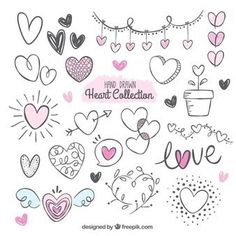 hearts and flowers are drawn on a white background