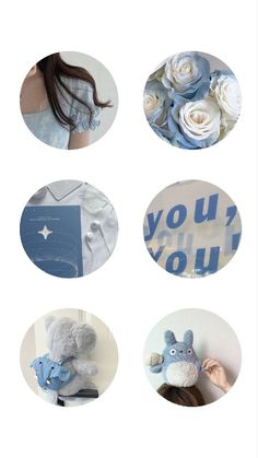 four different pictures of stuffed animals and flowers in blue tones, with the words you're special written on them