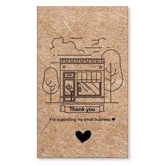 a card with the words thank you for shopping in small buildings and trees on it