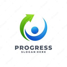 the logo for progress is an arrow pointing up into the center of a circle with a person