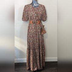 Nwt Mika Rose Dress Fall Colors Floral Print Size Small $75- Size Small... Beautiful Fall Colors...Fully Lined Black Slip... Elastic Waist 14"... Length 55"... Armpits 17"...Sleeves 11"... Casual Fitted Maxi Dress With Rose Print, Flowy Rose Print Maxi Dress, Spring Floral Print Brown Maxi Dress, Brown Floral Print Maxi Dress For Spring, Brown Floral Print Maxi Dress For Garden Party, Fitted Rose Print Maxi Dress For Brunch, Fall Floral Print Maxi Dress With Short Sleeves, Short Sleeve Maxi Dress With Floral Print For Fall, Short Sleeve Maxi Dress For Fall Garden Party