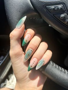 Nail Idea For Vacation, Nail Designs Unique Different, Best Nail Designs 2024, Aesthetic Nails 2024, Acrylic Nails Simple Designs, Acrylic Long Nails Designs, Trendy Nail Inspo Almond, Guy Nails Design, Simple Green Nail Designs