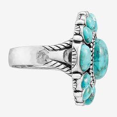 Ring Style: Cocktail RingsFeatures: Quick ShipShape: Round, FlowerStone Cut: OvalMetal Color: WhiteBand Width: 4.5mmCare: Wipe CleanStone Type: 13 Enhanced TurquoiseMetal: Sterling SilverCountry of Origin: Imported Adjustable Turquoise Ring With Stone Setting, Round Turquoise Ring With Gemstone Accents, Round Flower Ring With Accent Stones, Color Turquoise, Ring Color, Sterling Silver Flowers, Ring Style, Blue Turquoise, Cocktail Ring