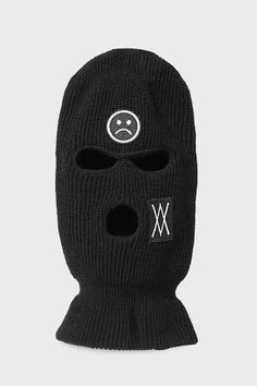 Black 3 Holes Balaclava With Sad Face Embroidery Balaclava Smiley Face Stickers, Embroidered Smiley Face, Balaclava Ski Mask, Graphic Embroidery, Face Embroidery, Crown Hat, Head Protection, Winter Knit Hats, Face Stickers