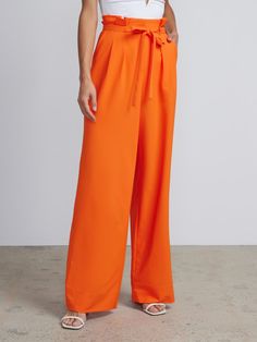 Tie Front Palazzo Pants | New York & Company Wide Leg Pants With Belt Loops For Day Out, Wide-leg Pants With Belt Loops For Day Out, Chic Orange Wide Leg Pants For Work, Chic Orange Wide Leg Workwear Pants, Orange Straight Pants For Workwear, Summer Full Length Bottoms With Belt Loops, High Waist Orange Pants With Elastic Waistband, Orange Trousers For Work, Summer Full-length Bottoms With Belt Loops