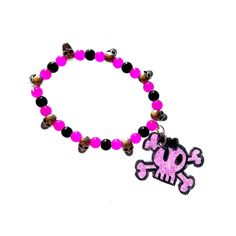 it's not a phase mom!!1! rawr xD <3 Beaded stretch bracelet featuring alternating black, pink, and metal skull beads and a glittery pink skull and crossbones shrink plastic charm. One size fits most. Real Pearl Bracelet, Pony Bead Bracelets, 2000s Emo, Skull Beads, Emo Girl, Metal Skull, Rawr Xd, Pink Skull, Symbol Necklace