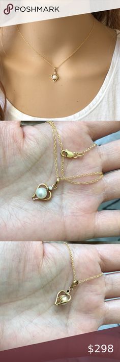 14K Solid Gold Mini Heart Pearl Pendant Necklace 14K Solid Gold Mini Heart Pearl Pendant Charm Necklace Metal: 14K Solid Gold (stamped 14K) Length: 16"-18" adjustable  Pendant: with bale 20 x 10 mm .   Stones: 6 mm Pearl and CZ Est. Weight: 2.28 grams Brand new with box   #7250 Element Shine Jewelry Necklaces Elegant Formal Heart Necklace With Birthstone, Classic 14k Gold Open Heart Necklace, 14k Gold Open Heart Necklace For Formal Occasions, 14k Gold Open Heart Necklace For Formal Events, Elegant 14k Gold Necklaces With Heart Charm, Elegant Open Heart Necklace In 14k Gold, Valentine's Day Yellow Gold Necklace With Pearl Pendant, Valentine's Day Yellow Gold Pearl Pendant Necklace, Dainty Heart Necklace With Pearl Pendant For Anniversary