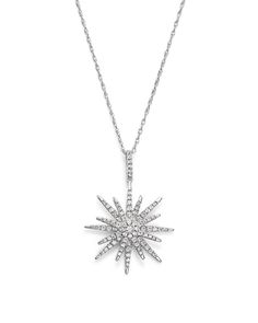 Bloomingdale's - Diamond Starburst Pendant Necklace in 14K White Gold, .55 ct. t.w. - 100% Exclusive Starburst Diamond Necklace With Accents, Diamond Starburst Necklace With Accents, Diamond Starburst Necklace With Diamond Accents, Silver Starburst Jewelry With Diamond Accents, Formal Starburst Diamond Jewelry, Sparkling Silver Starburst Jewelry, Starburst Brilliant Cut Jewelry For Anniversary, Fine Jewelry Starburst Diamond, Elegant Starburst Necklace With Diamond Accents