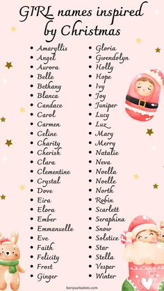 a pink christmas list with santa claus and other characters on it's back ground