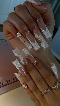 Acrylic Nails Nude, White Acrylic Nails, Colored Acrylic Nails, French Tip Acrylic Nails, Acrylic Nails Coffin Pink, Long Square Acrylic Nails, Bling Acrylic Nails