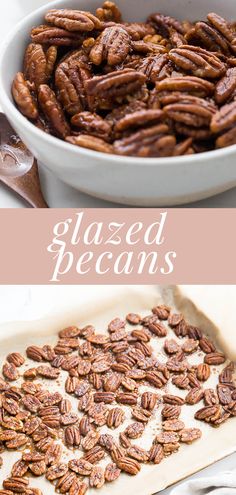 a bowl filled with sliced pecans on top of a table