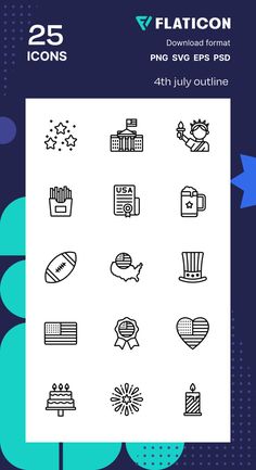 the 25 flat icon set includes different icons and symbols, such as fireworks, balloons, stars