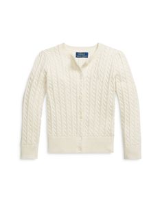 Polo Ralph Lauren Girls' Metallic Cable Cotton Blend Cardigan - Little Kid Puffed Long Sleeves, Ralph Lauren Women, Polo Sport, Ralph Lauren Purple Label, Norma Kamali, Cable Knit Cardigan, Cotton Cardigan, V Neck Cardigan, Cashmere Cardigan