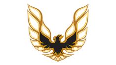 a golden bird with large wings on it's head and tail, in the shape of an eagle