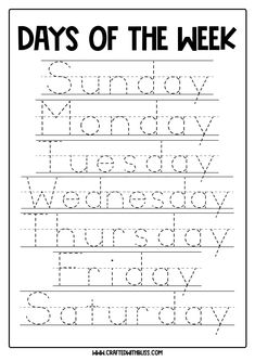 the days of the week worksheet for kids to practice handwriting and writing skills