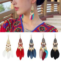 Daiiibabyyy Long Feather Earrings Fashion Bohemia Leaf Earrings Wedding Jewelry Dangle Ethnic Tassel Water Drop Chain Women Party Ear Stud Brand Name: Daiiibabyyy Material: Metal Metals Type: None Item Type: EARRINGS Style: Cute/Romantic Earring Type: drop earrings Fine or Fashion: fashion Gender: Women Bohemian Tassel Earrings For Party, Summer Party Jewelry With Latkans, Bohemian Chandelier Earrings With Dangling Beads For Party, Bohemian Chandelier Earrings For Party, Bohemian Dangle Tassel Earrings For Party, Bohemian Feather Earrings For Party, Bohemian Dangle Earrings For Party, Bohemian Drop Earrings For Party, Bohemian Dangle Chandelier Earrings For Parties