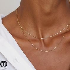 "Chain is Real Genuine 14k Solid Gold ➤ Made with High Quality Metals ➤ Strong and Secure to hold Pendant charms. ➤ Fits Into Bale : 4 IOKA offers high quality 14K Box Chain Necklaces in a variety of variations. ITEM SPECIFICATIONS: Lengths: 16\", 18\", 20\", 22\", 24\" Widths: 0.5mm, 0.6mm, 0.8mm, 1.0mm, 1.2mm Clasp:Spring Ring(0.5mm & 0.6mm) / Lobster-Claw (0.8mm&1.0mm&1.2mm) Metal: 14K Gold (Not Gold Plated) Gender: Men/Women/Unisex SHIPPING CONTENTS: 14K Gold Box Chain Compliment Jóias Body Chains, Dorothy Dandridge, Box Chain Necklace, Gold Box, Necklace Box, Gold Necklace Layered, Girly Jewelry, Jewelry Inspo, Simple Jewelry