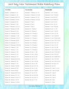 a printable bible reading plan with numbers and times on the front, in blue watercolor