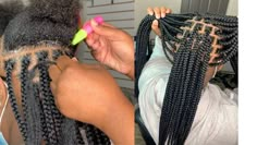 Box Braids With Crochet Needle, Invisible Crochet Box Braids, Box Braids Big Size, Prelooped Crochet Box Braids, How To Crochet Braids Tutorials, Box Braid Methods, Box Braids Using Crochet Needle, Box Braids With Rubber Band Design, Rubber And Box Braids