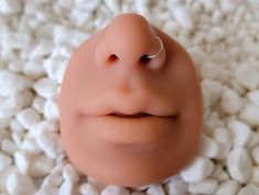 a close up of a fake nose with a ring on it's nose, surrounded by white rocks