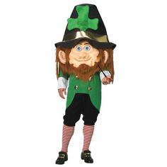 a man in a green lepreti costume