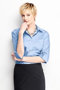 Women's 3/4-sleeve Modern Broadcloth Shirt from Lands' End Capsule Dressing, Tops And Blouses, Women Shirts Blouse, Shirts Blouses, Plus Size Shirts, Tops For Women, Women's Tops