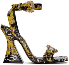 Leather Heels Sandals, Couture Outfits, Faux Leather Heels, High Fashion Outfits, Versace Jeans Couture, Black Sandals Heels, Versace Jeans, Other Outfits, Luxury Streetwear